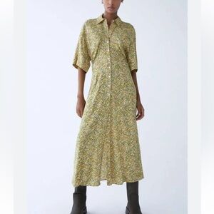 Zara floral printed vintage inspired midi length short sleeve dress size small